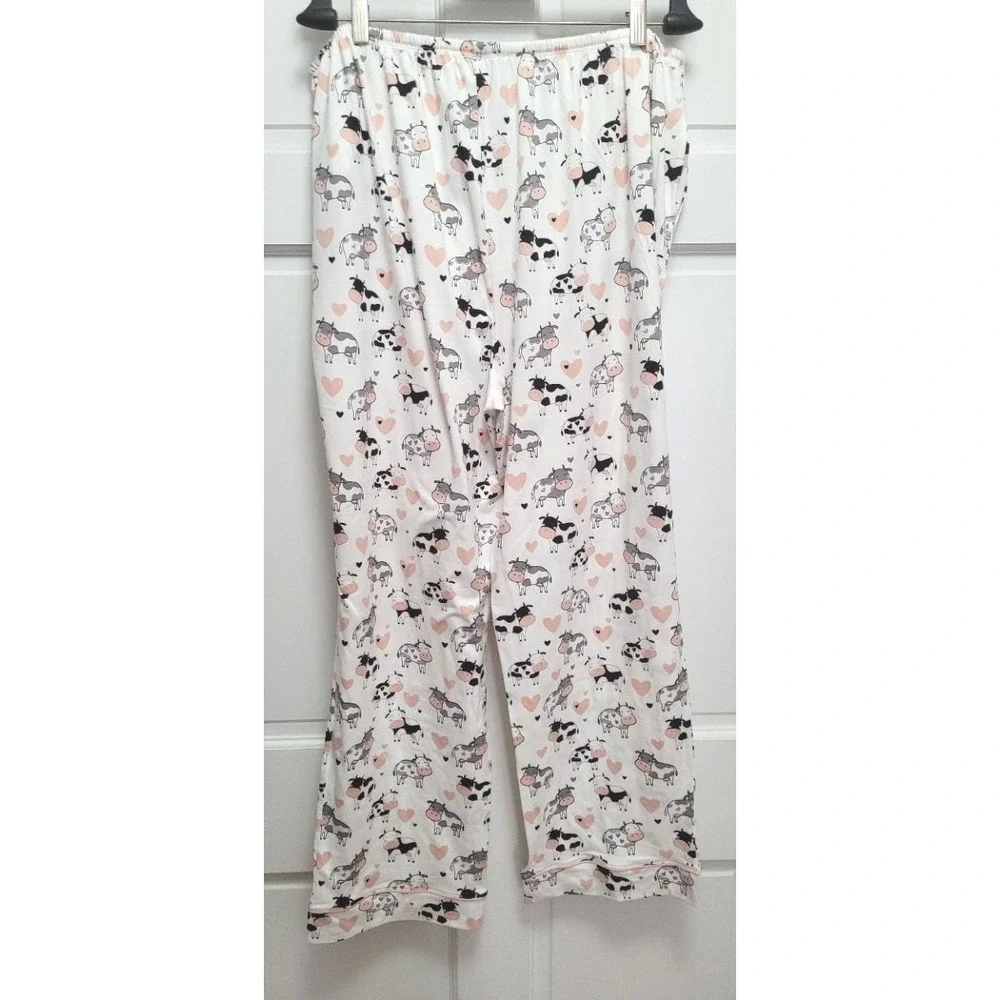 My Danielle Women's Buttery Soft Pajama Bottoms - White w/ Cows & Hearts - XL